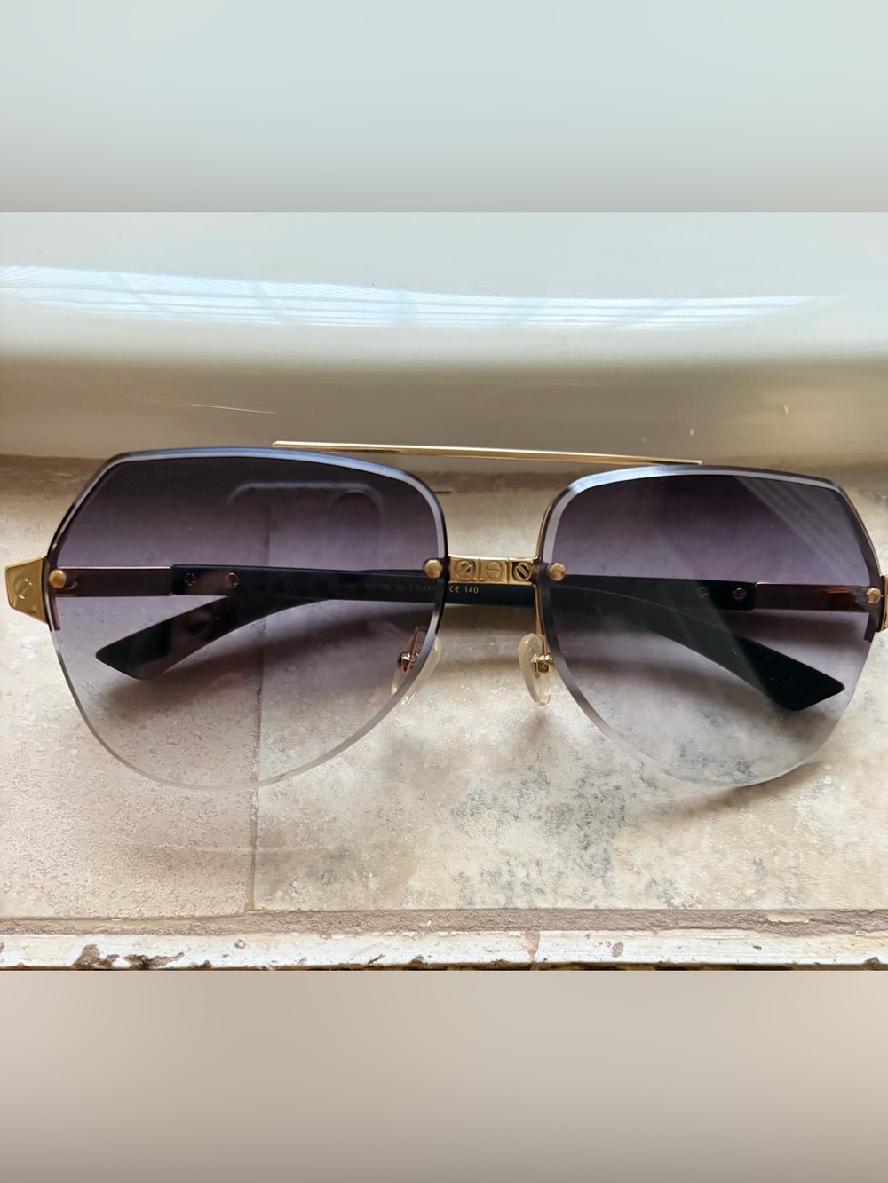 Cartier Gold Frame Gradient Gray Aviator Sunglasses